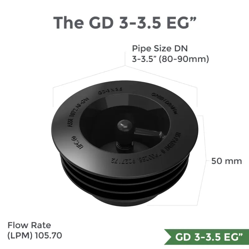 Green Drain Waterless Trap Seal 3-3.5" (85-90mm)