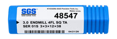 Kyocera SGS 48547 3mm 4 Flute Ti-NAMITE-A AlTiN Coated Carbide Square End Mill