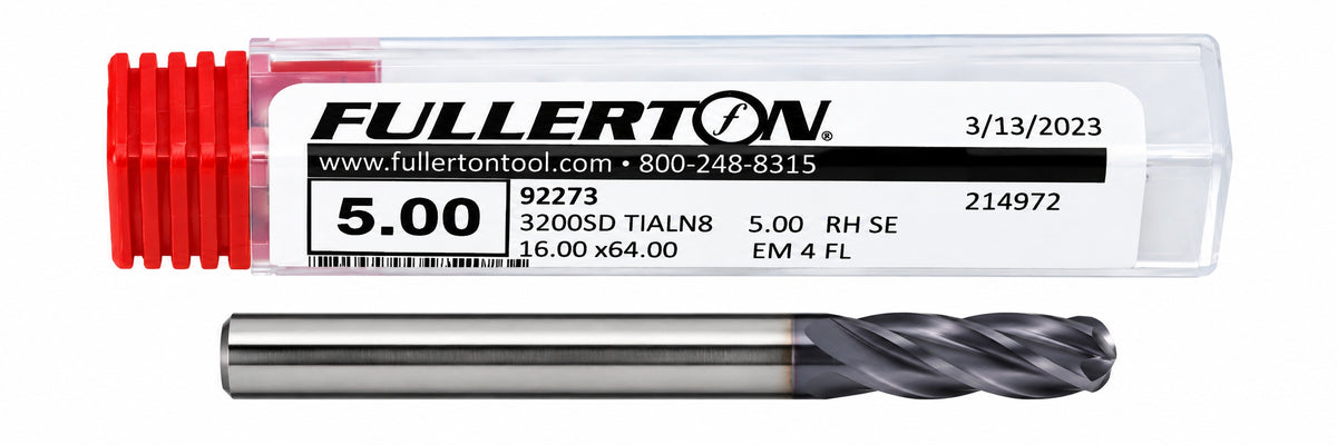Fullerton 5.0mm 4 Flute TiAlN Coated Carbide Ball Nose Endmill - 3200 Series