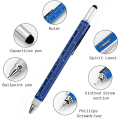 Full Metal Body 6-in-1 Multi-Function Tool Blue Engineers Pen - Twin Eagle Imports