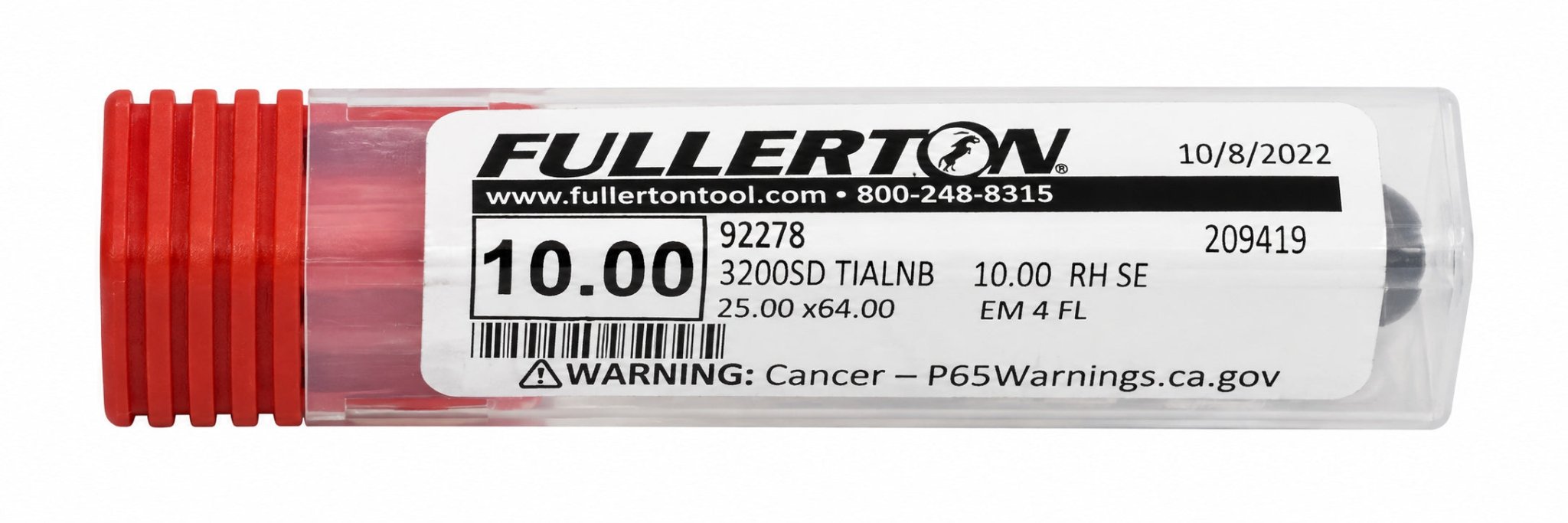 Fullerton 10.0mm 4 Flute TiAlN Coated Carbide Ball Nose Endmill - 3200 Series - Twin Eagle Imports