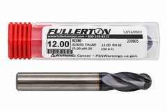 Fullerton 12.0mm 4 Flute TiAlN Coated Carbide Ball Nose Endmill - 3200 Series - Twin Eagle Imports