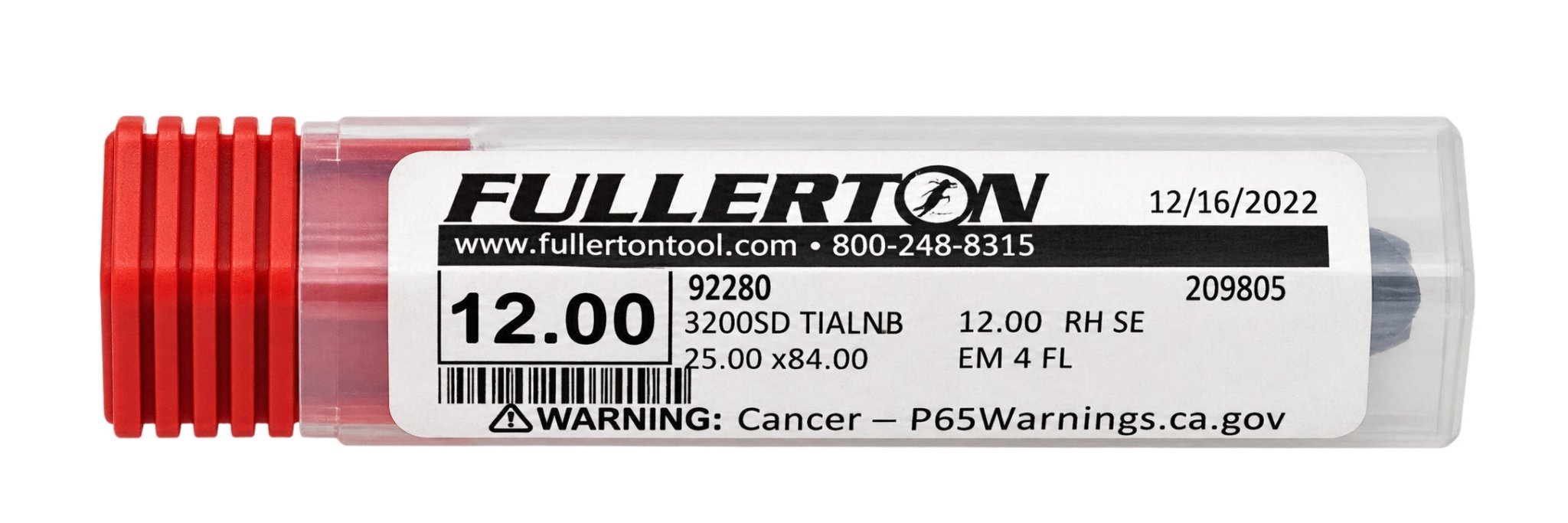 Fullerton 12.0mm 4 Flute TiAlN Coated Carbide Ball Nose Endmill - 3200 Series - Twin Eagle Imports