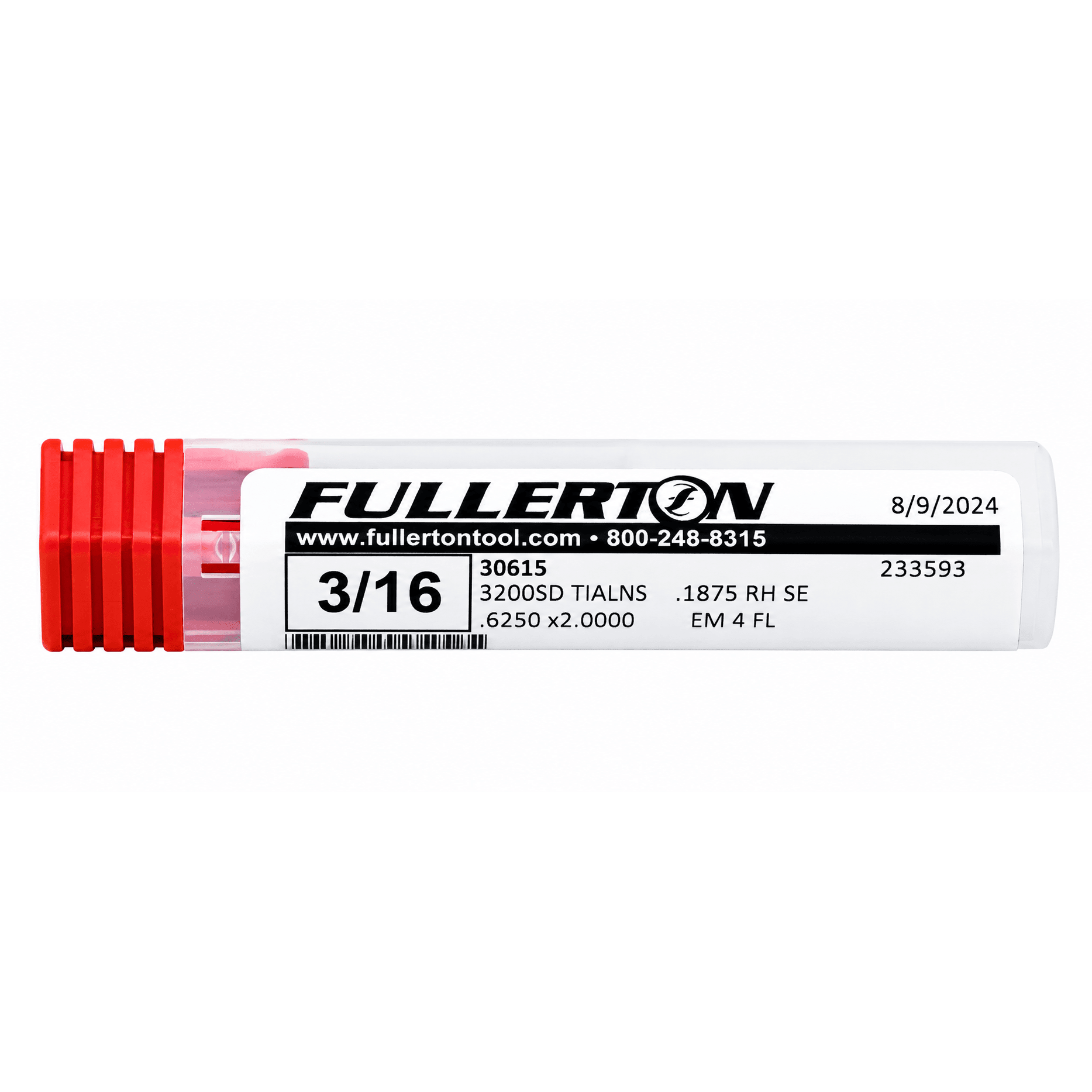Fullerton 30615 3/16 Inch 4 Flute TiAlN Coated Carbide Square End Mill - Twin Eagle Imports