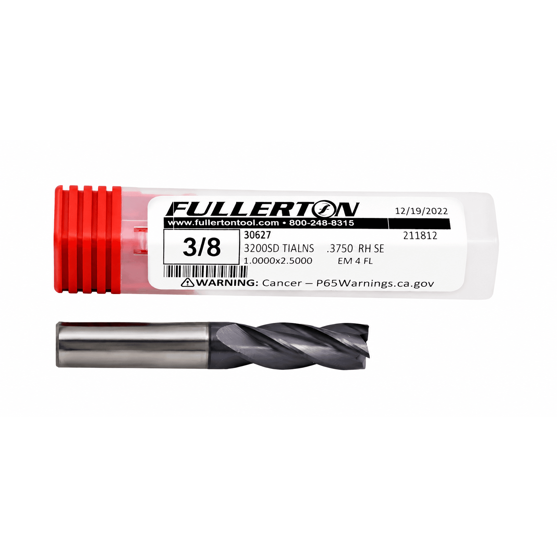Fullerton 30627 3/8 Inch 4 Flute TiAlN Coated Carbide Square End Mill - Twin Eagle Imports