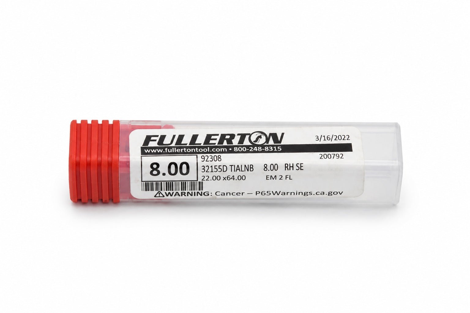 Fullerton 8.0mm 2 Flute TiAlN Coated Carbide Ball Nose Endmill - 3215 Series - Twin Eagle Imports