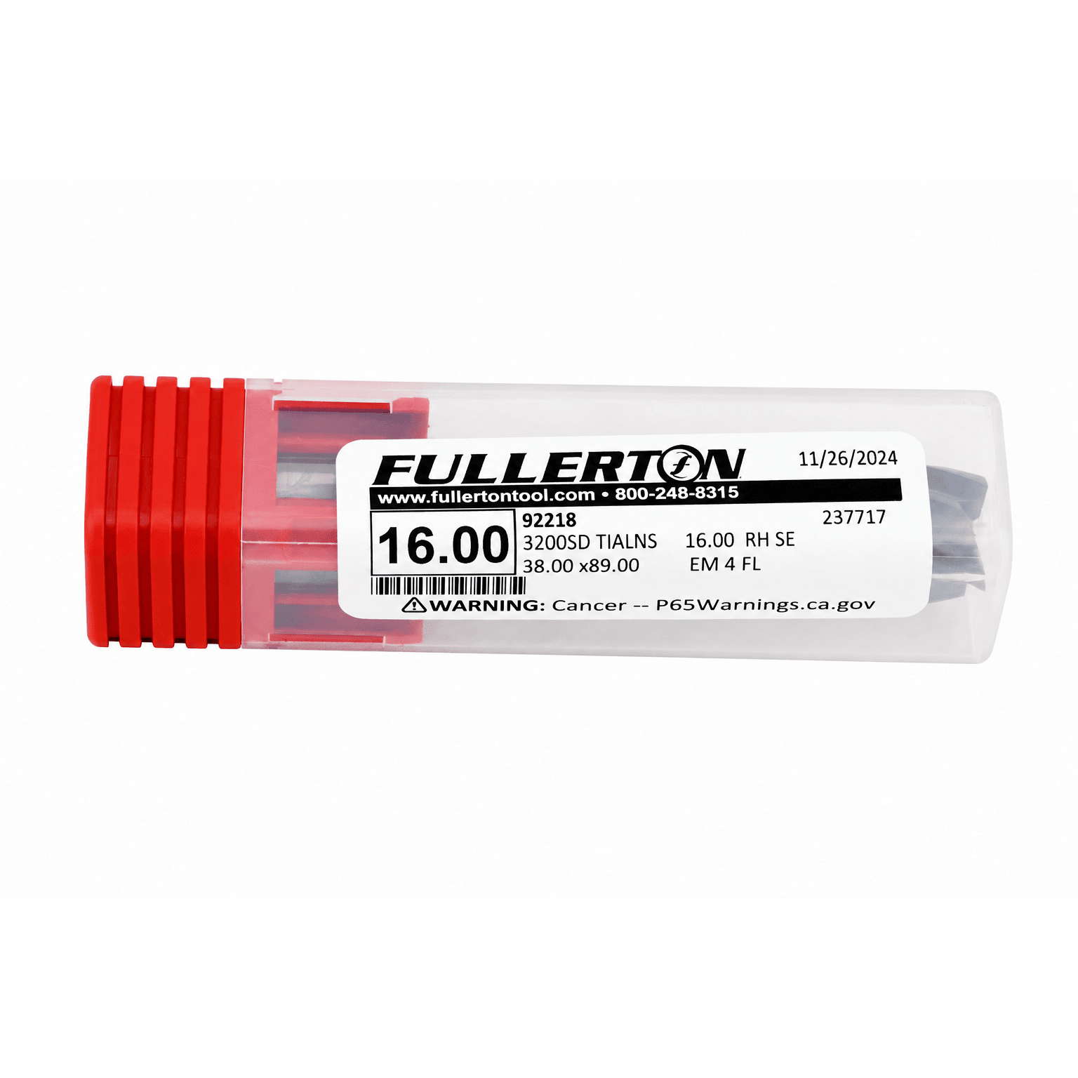 Fullerton 92218 16mm 4 Flute TiAlN Coated Carbide Square End Mill - Twin Eagle Imports