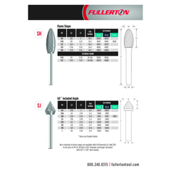 Fullerton CARBIDE BURRS Fullerton - SH5 1/2" Flame Shape Series Extended Shank Carbide Burr