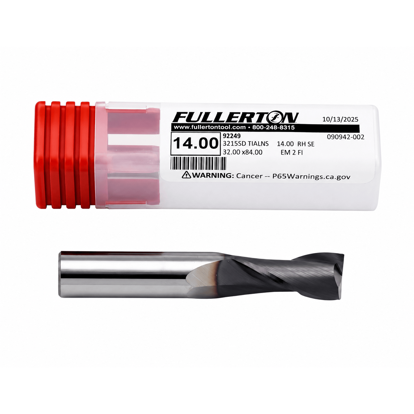 Fullerton CARBIDE ENDMILL Fullerton 92249 14mm 2 Flute TiAlN Coated Carbide Square End Mill