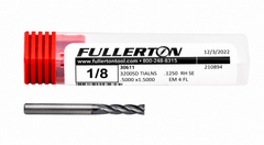 FULLERTON TOOL COMPANY CARBIDE ENDMILL Fullerton 30611 1/8 Inch 4 Flute TiAlN Coated Carbide Square End Mill