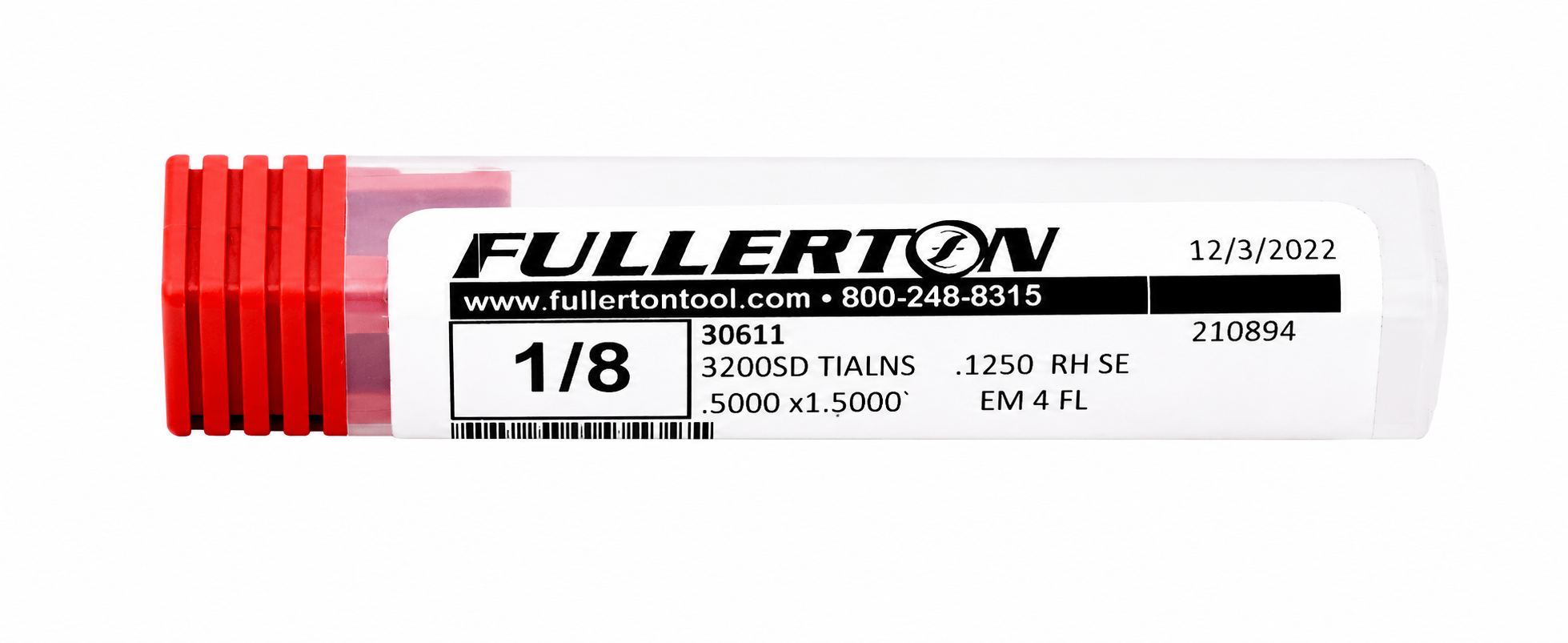 FULLERTON TOOL COMPANY CARBIDE ENDMILL Fullerton 30611 1/8 Inch 4 Flute TiAlN Coated Carbide Square End Mill