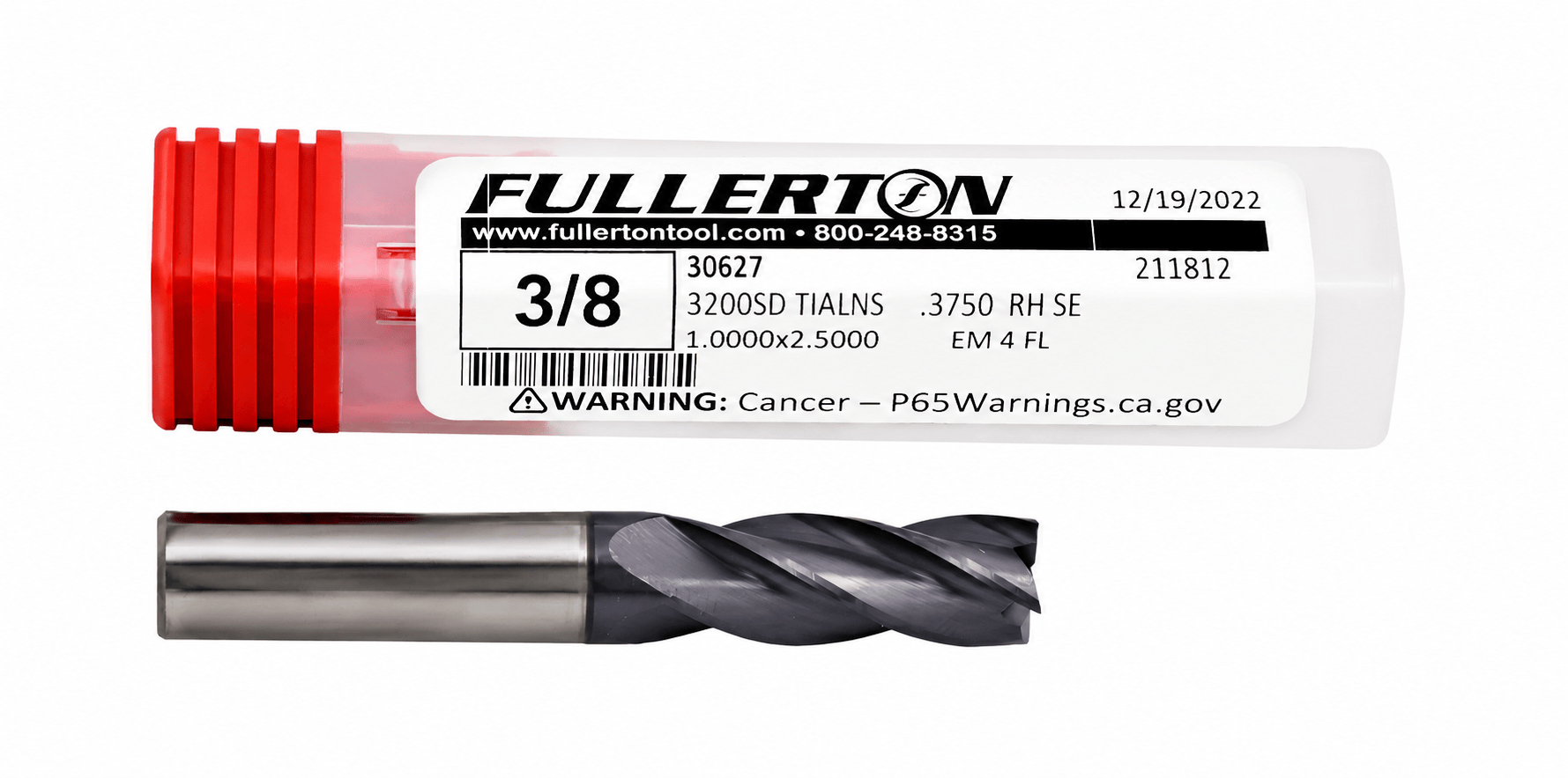 FULLERTON TOOL COMPANY CARBIDE ENDMILL Fullerton 30627 3/8 Inch 4 Flute TiAlN Coated Carbide Square End Mill