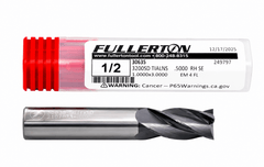 FULLERTON TOOL COMPANY CARBIDE ENDMILL Fullerton 30635 1/2 Inch 4 Flute TiAlN Coated Carbide Square End Mill