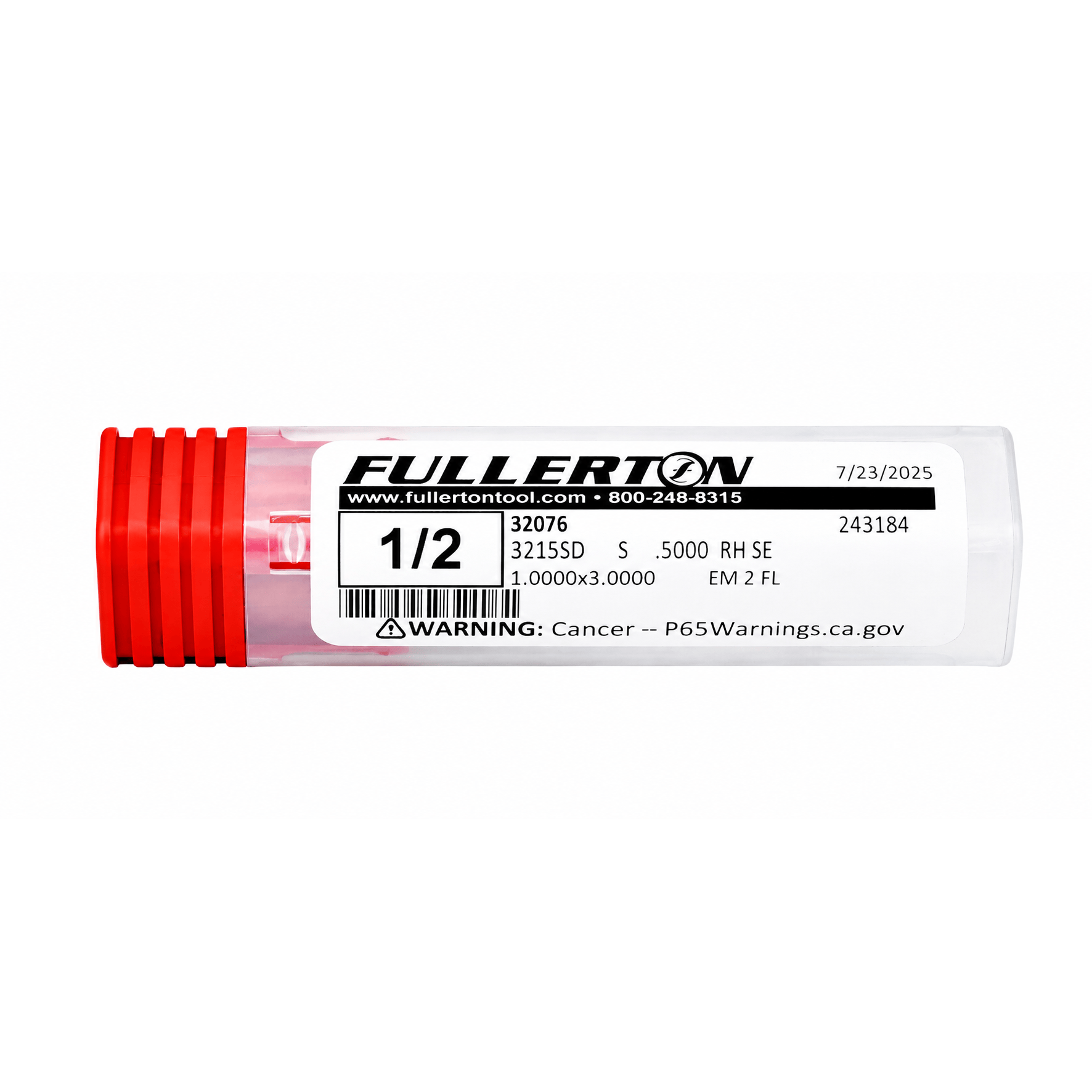 FULLERTON TOOL COMPANY CARBIDE ENDMILL Fullerton 32076 1/2 Inch 2 Flute Carbide Square End Mill