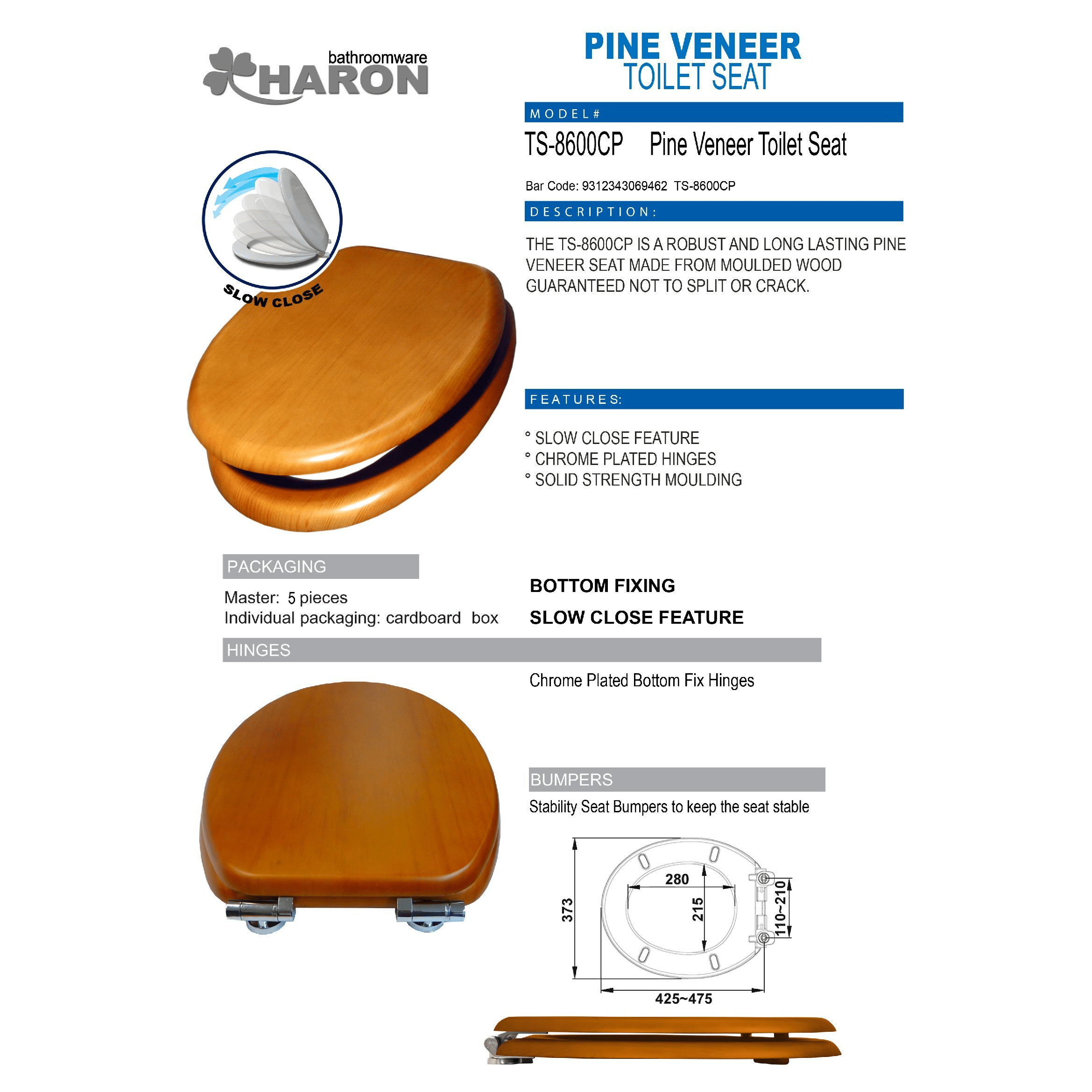 HARON Toilet Seat Haron TS-8600CP ANTIQUE PINE Veneer Toilet Seat