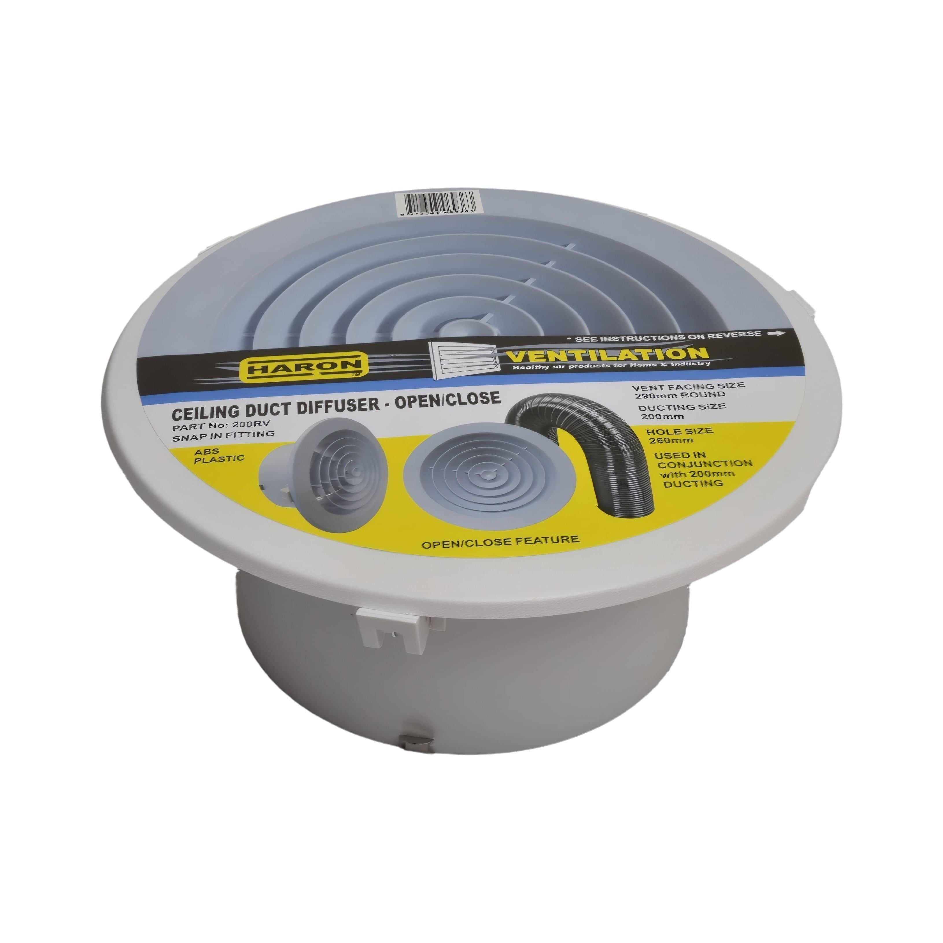 HARON Vent Haron 200RV Round Ducting Ceiling Diffuser – Vent Facing 200mm Round