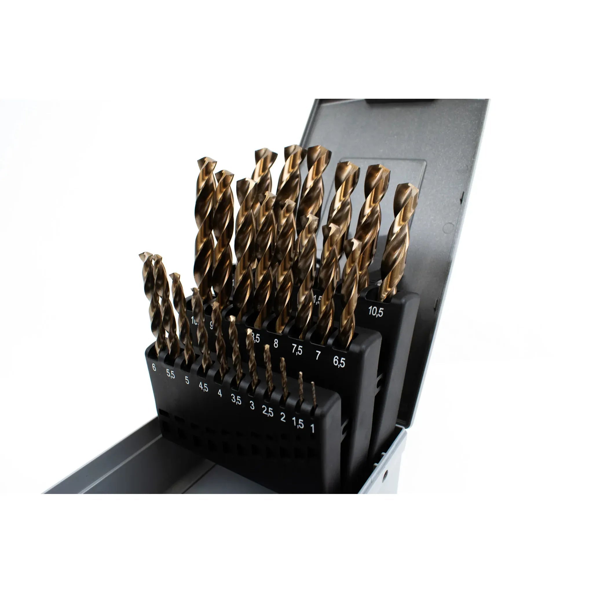 Hepyc 1–13mm HSS-Co Jobber Drill Bit Set 0.5mm Increments (25-Piece, DIN 338, Split Point) - Twin Eagle Imports
