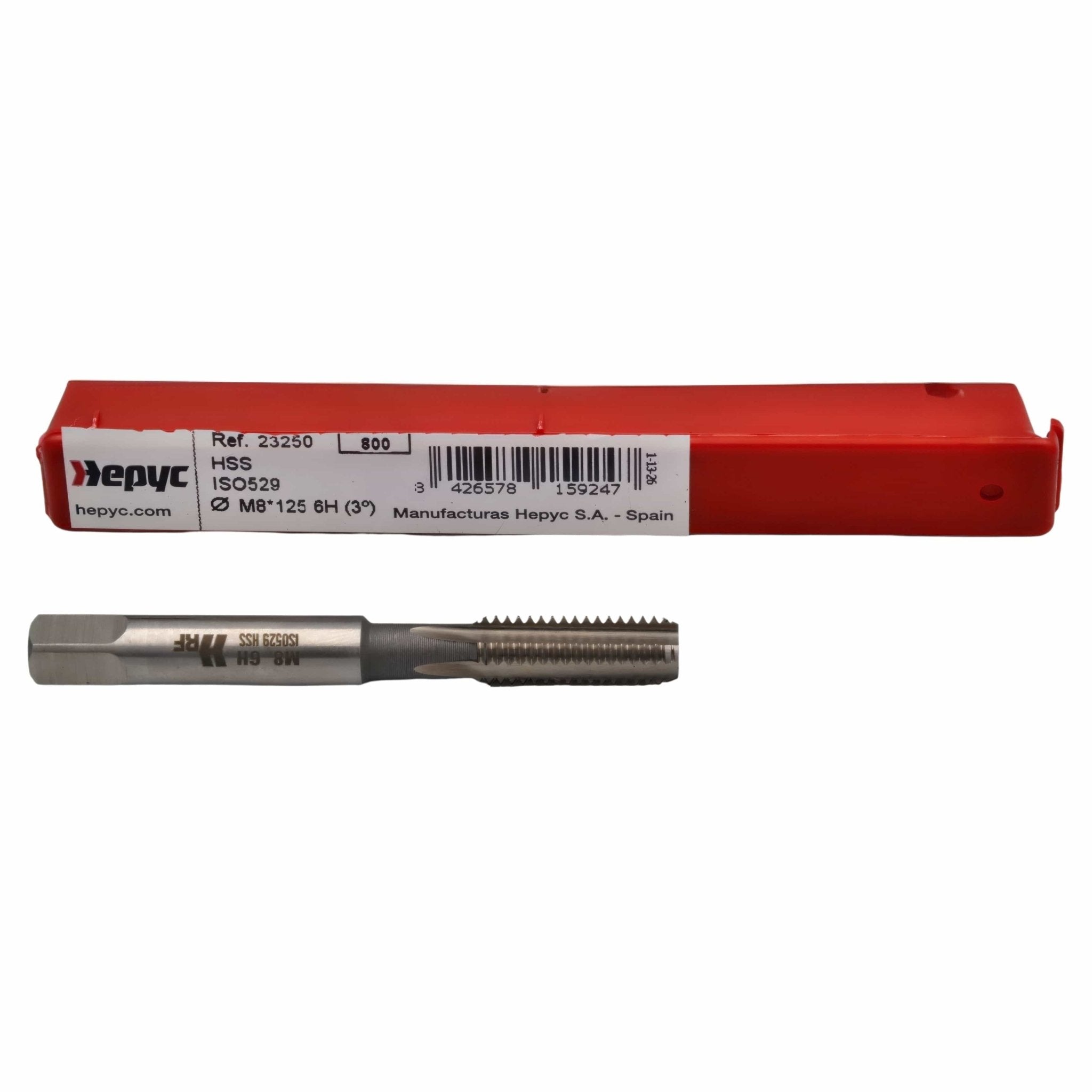 Hepyc 23250 – M8 x 1.25mm HSS ISO529 Straight Flute Hand Tap 6H Bottoming - Twin Eagle Imports