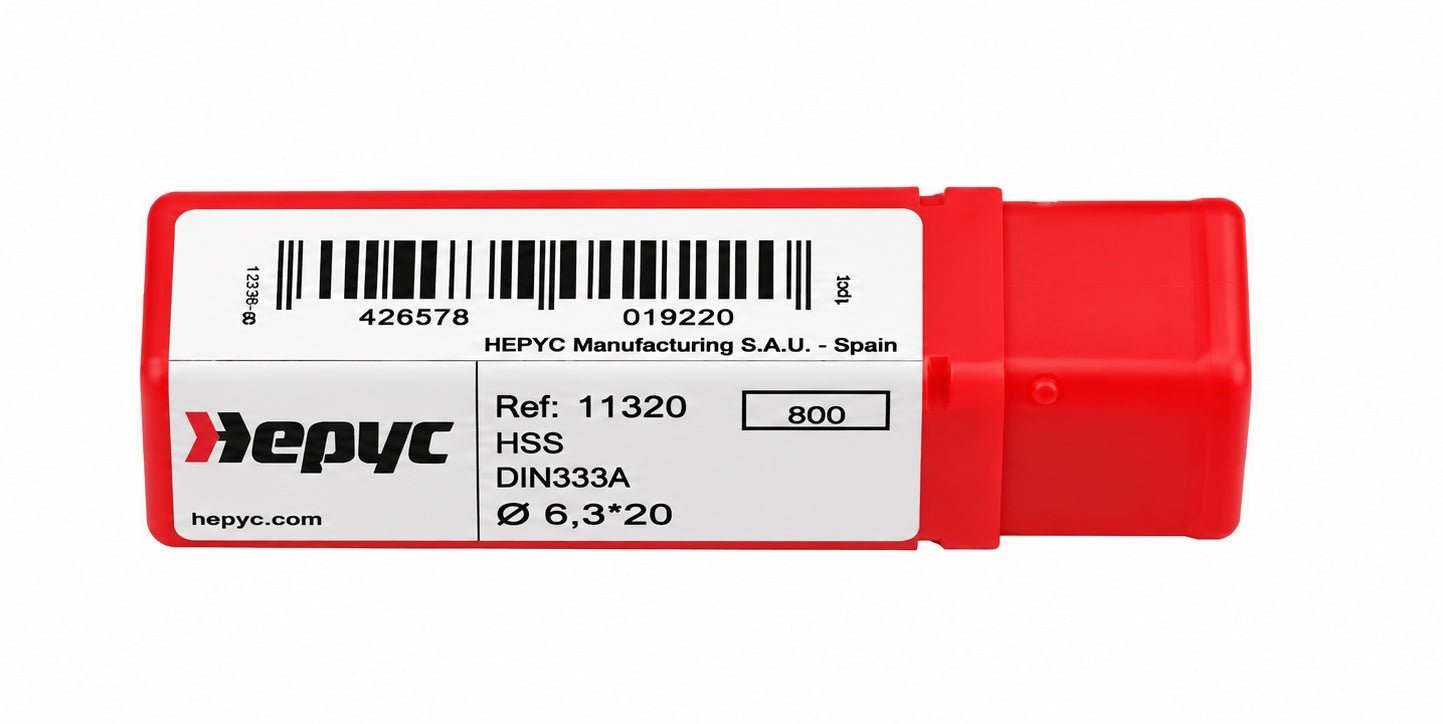 Hepyc 6.3mm HSS DIN333A Centre Drill 118° Taper Shank 80mm Length - Twin Eagle Imports