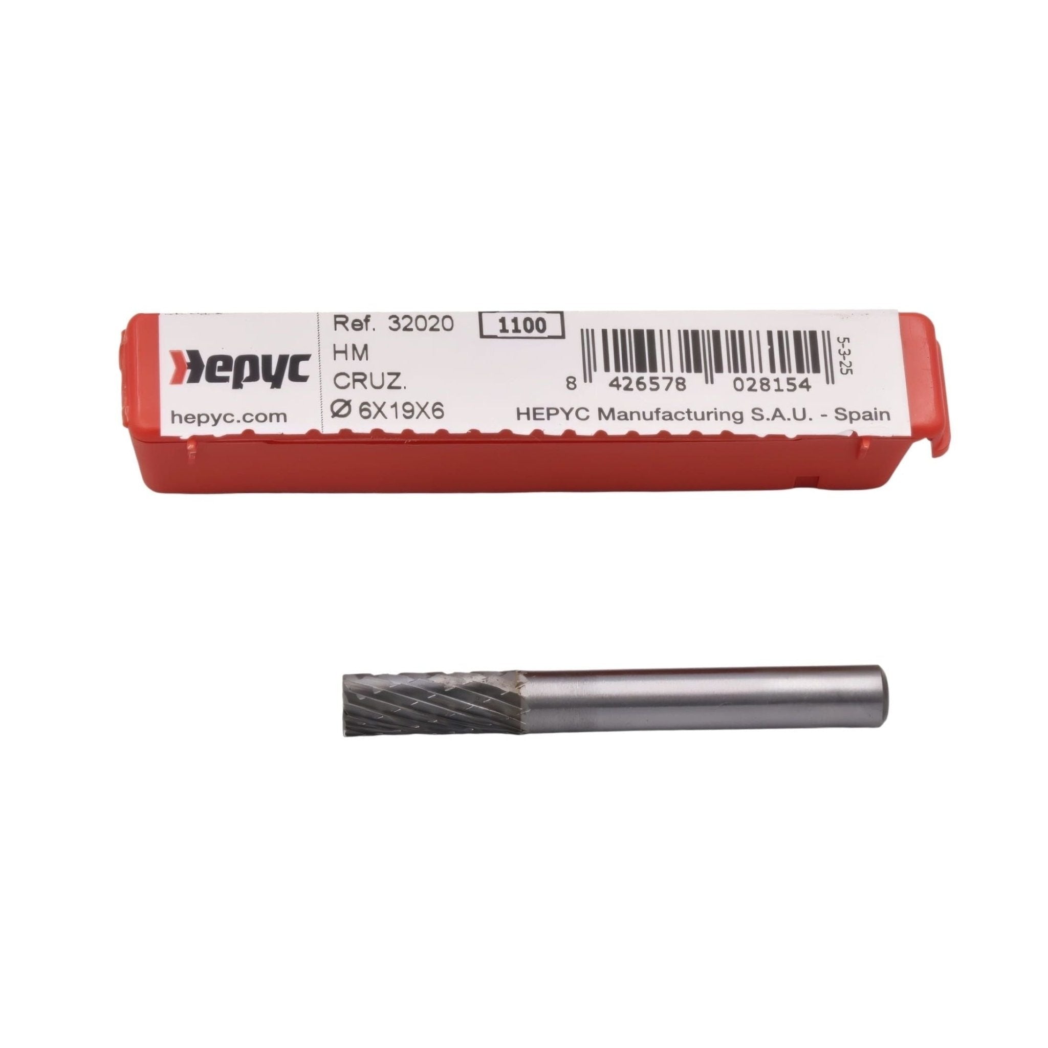 Hepyc 6mm Carbide Cylindrical Rotary Burr Cross Cut Front Cut 50mm - Twin Eagle Imports