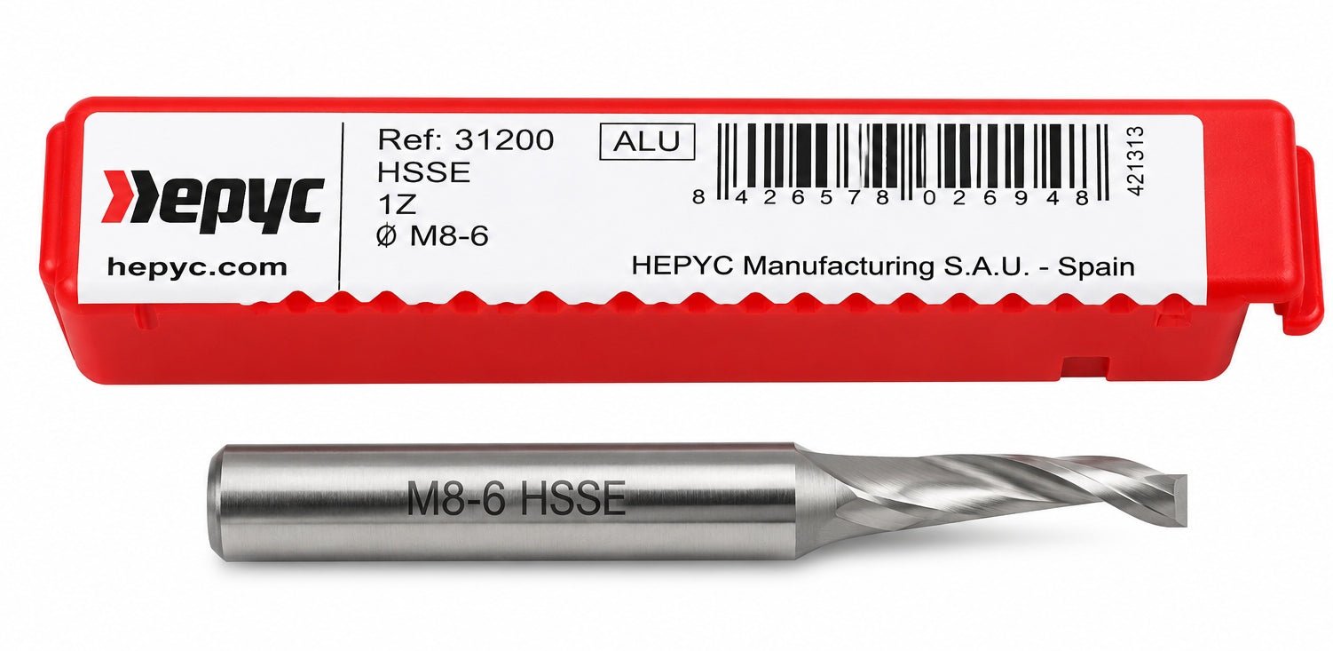 Hepyc 6mm HSSE End Mill 1 Flute 45° Helix Short Series 60mm - Twin Eagle Imports