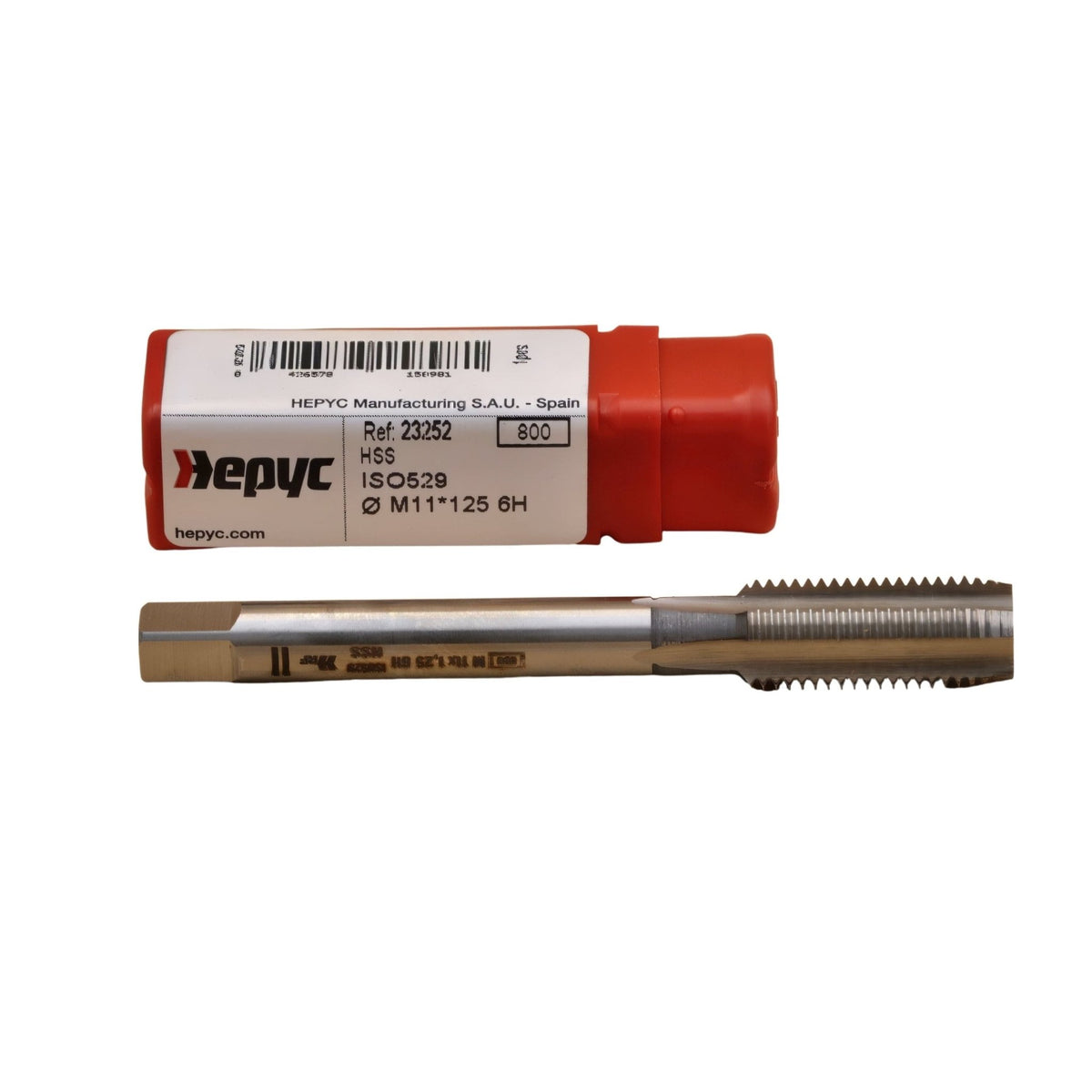 Hepyc Tap HSS ISO 529B M11 × 1.25 – DIN 13 Form B Gun, 6H, 3XD - Twin Eagle Imports