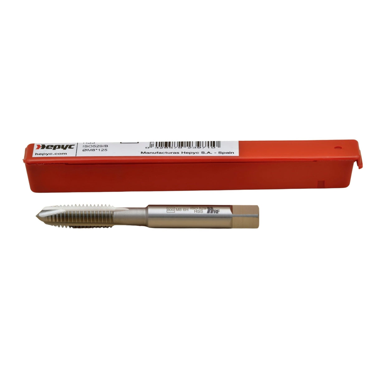 Hepyc Tap HSSE ISO 529B M8 × 1.25 – DIN 13 Form B Gun, 6H, 3XD - Twin Eagle Imports