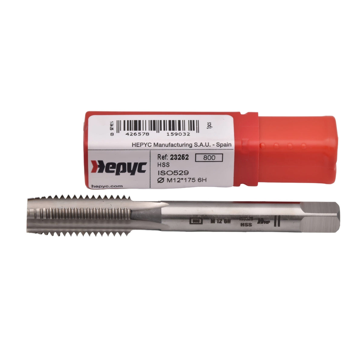 HEPYC TAPS Hepyc 23252 - HSS Straight Flute Short Hand Tap (Intermediate) M12 x 1.75mm
