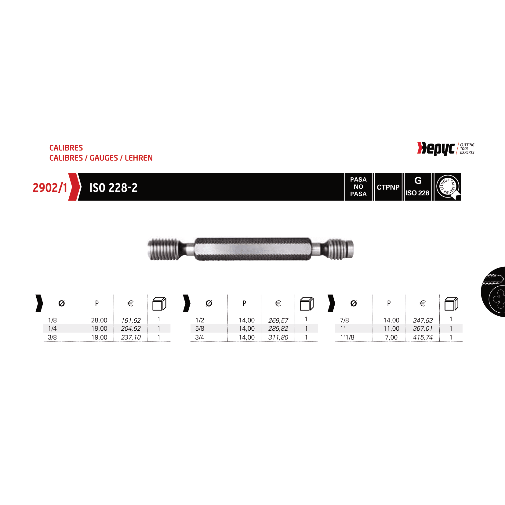 HEPYC Thread GO NOGO Plug Gauge 1/8"-28 BSPF Series 29021 - Twin Eagle Imports