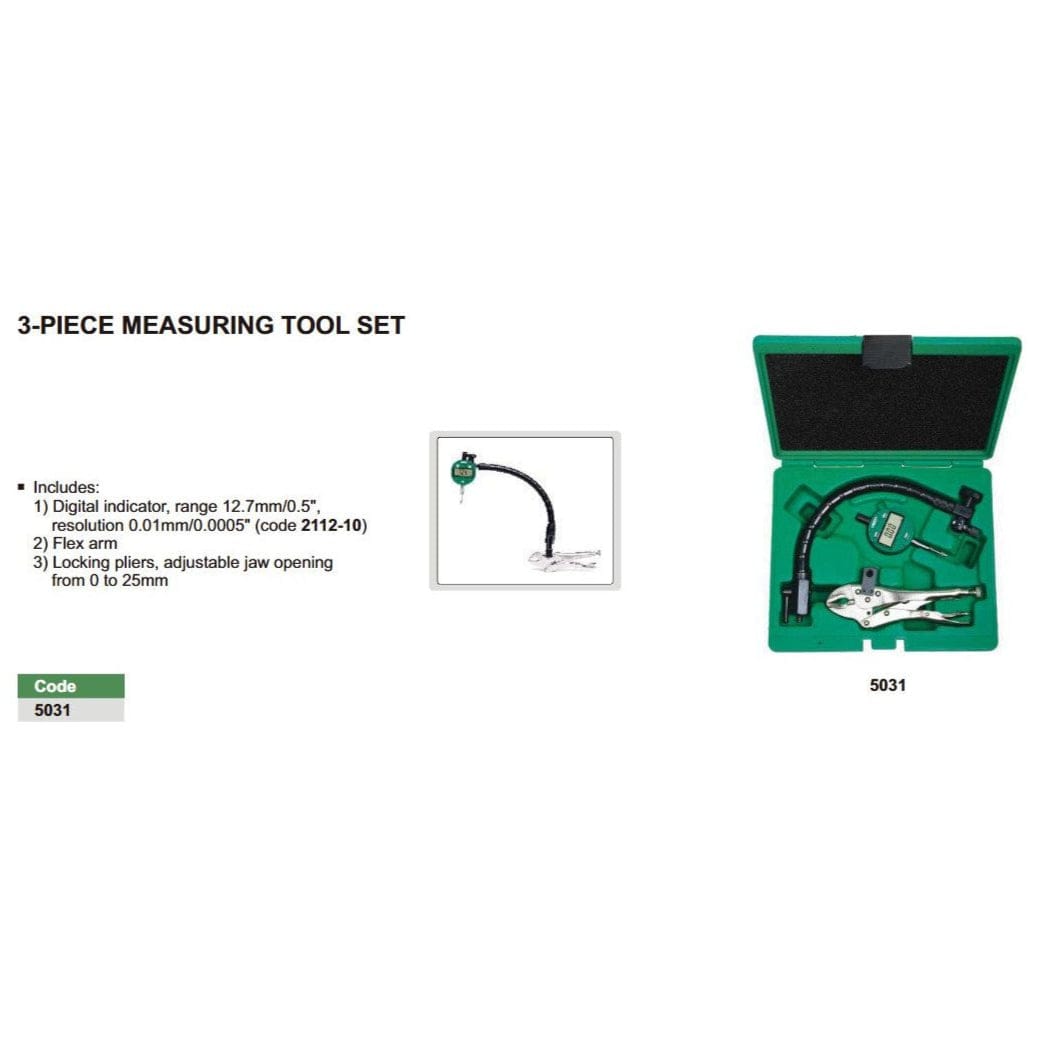 Insize 3-Piece Measuring Tool Set Dial Indicator Series 5031-E - Twin Eagle Imports