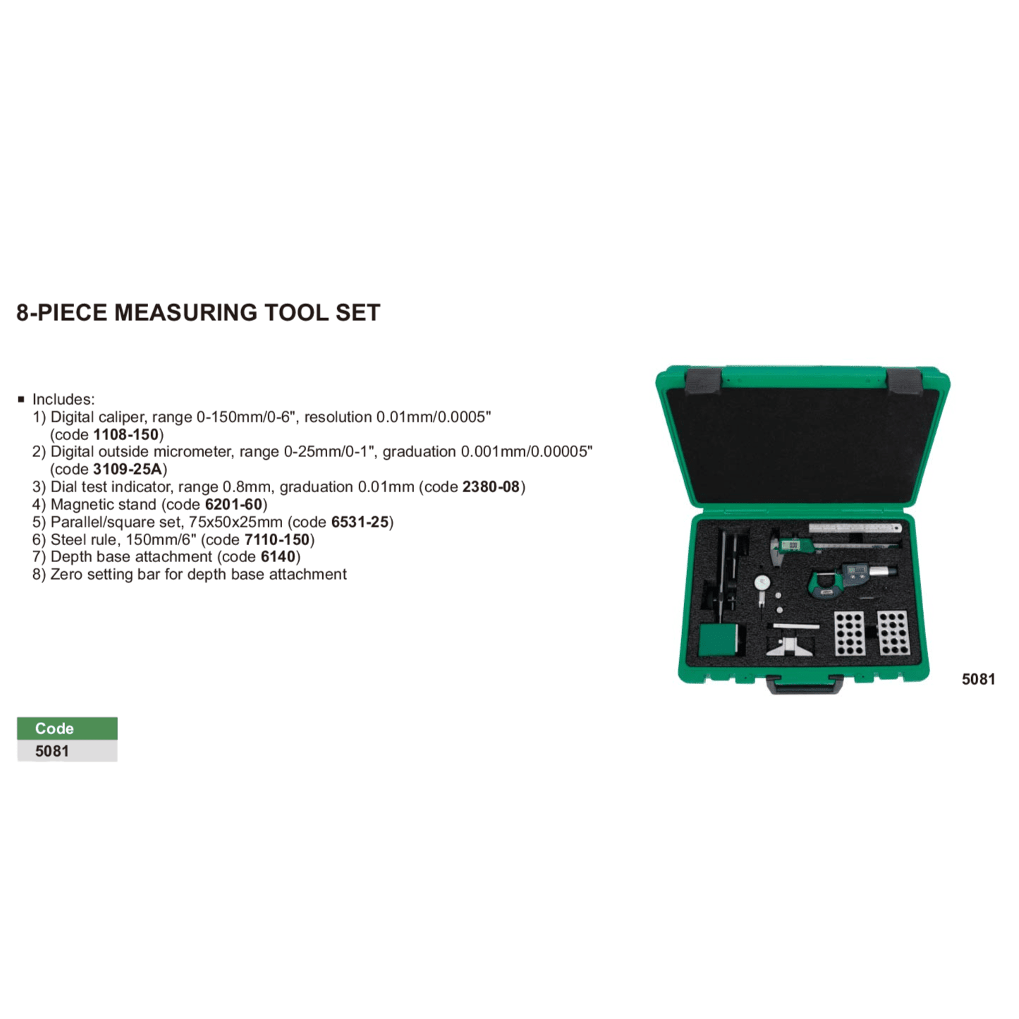 Insize 8-Piece Precision Measuring Tool Set Series 5081 - Twin Eagle Imports