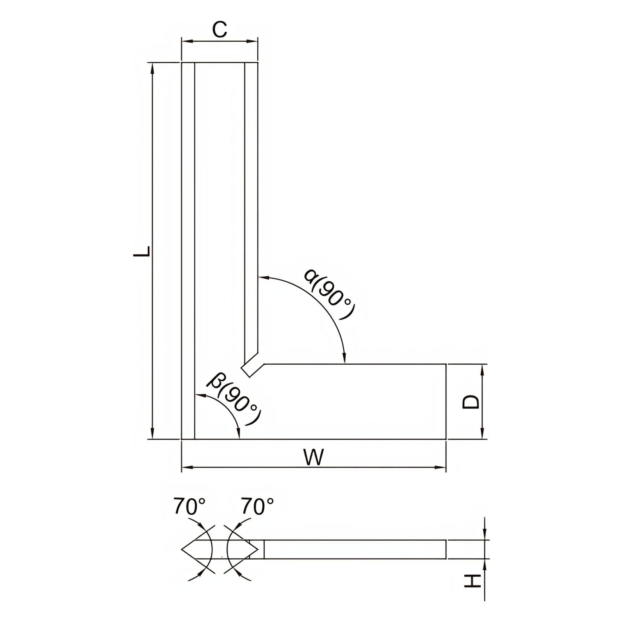 Insize 90° Bevelled Edge Square 200x130mm Range Series 4790-0200 - Twin Eagle Imports
