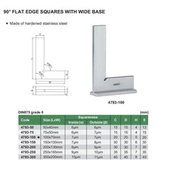 Insize 90° Flat Edge Square 100x70mm Range Series 4793-100 - Twin Eagle Imports