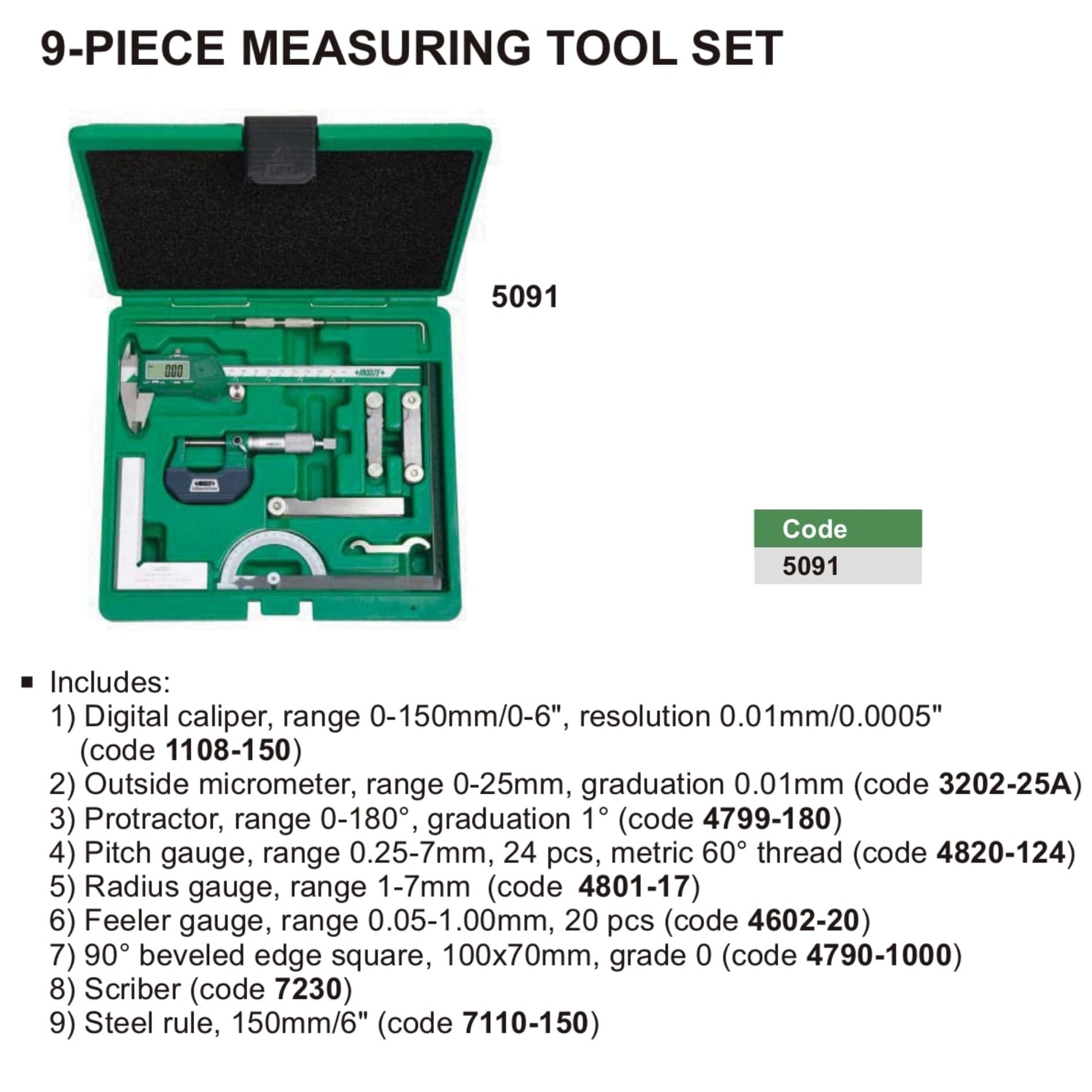 Insize 9pc Measuring Tool Set Series 5091 - Twin Eagle Imports