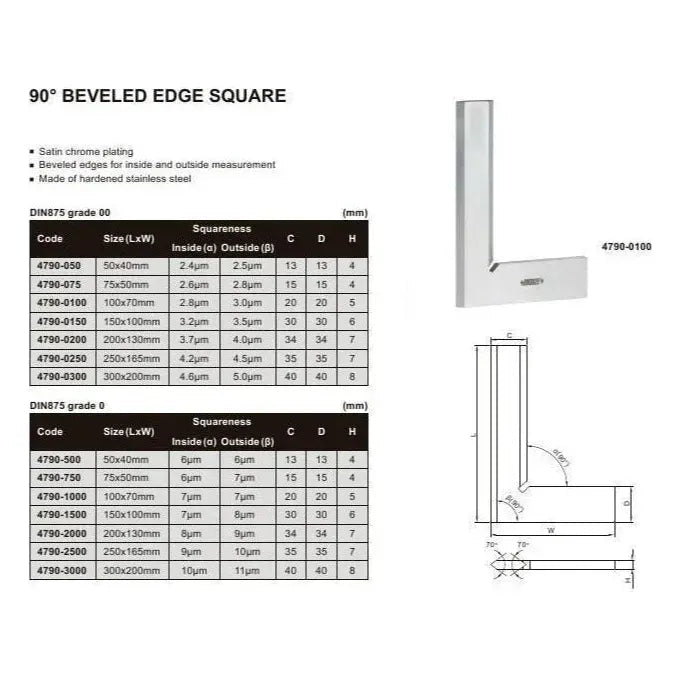 Insize Beveled Edge Square 100×70 mm Grade 0 Series 4790-1000 - Twin Eagle Imports