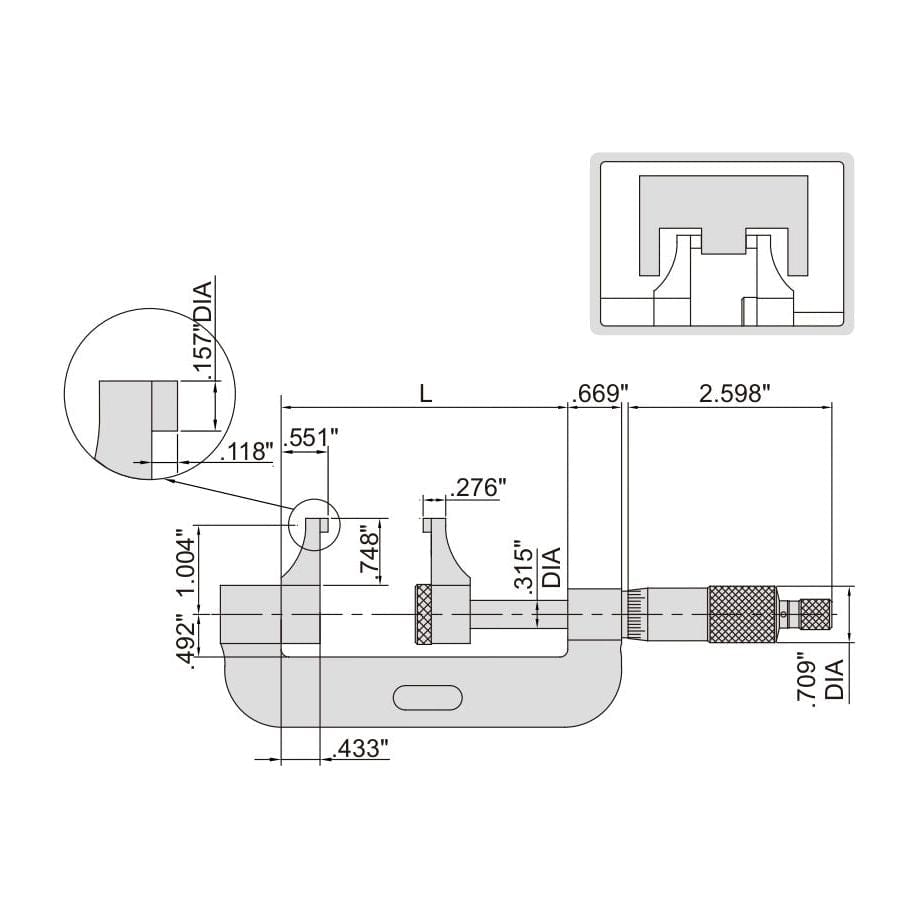 Insize Caliper Type Micrometer 0-1" Range Series 3238-1 - Twin Eagle Imports