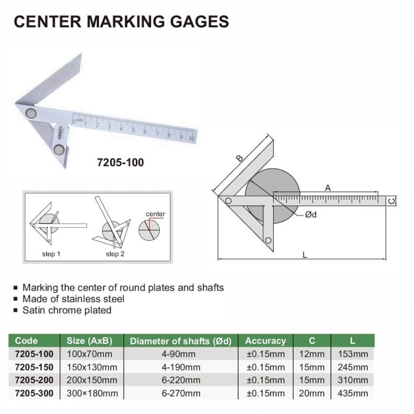 Insize Center Marking Gauge 100x70mm Range Series 7205-100 - Twin Eagle Imports