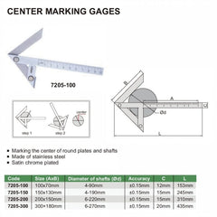 Insize Center Marking Gauge 100x70mm Range Series 7205-100 - Twin Eagle Imports