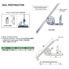 Insize Dial Protractor 0-360 x 5' Range Series 2373-360 - Twin Eagle Imports