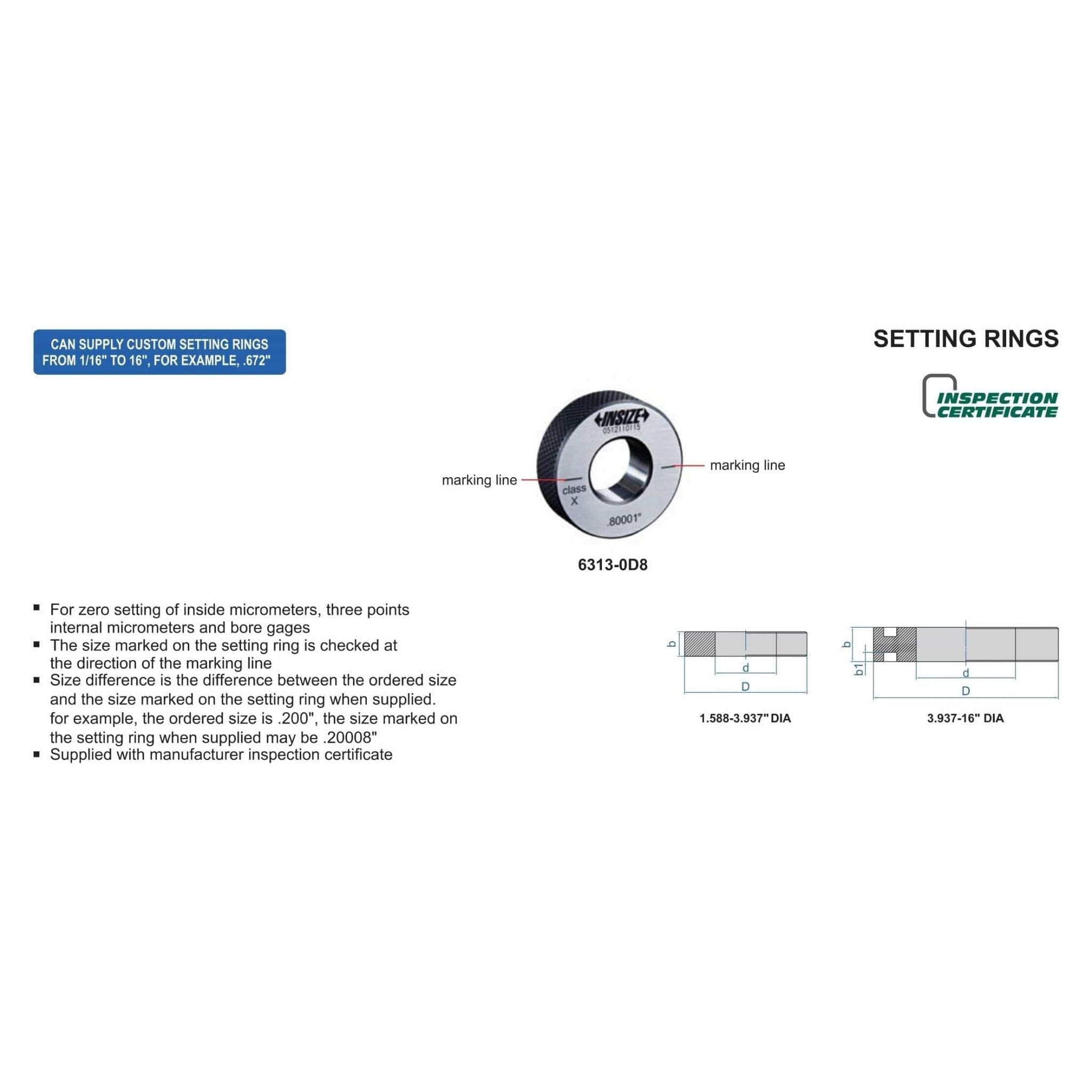 Insize Diameter Setting Ring Gauge 065" Series 6313-0D65 - Twin Eagle Imports