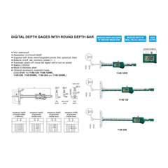 Insize Digital Depth Gauge 0-200mm / 0-8" Range Series 1148-200 - Twin Eagle Imports