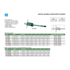 Insize Digital Double Hook Depth Gauge 0-300mm / 0-12" Range Series 1144-300A - Twin Eagle Imports
