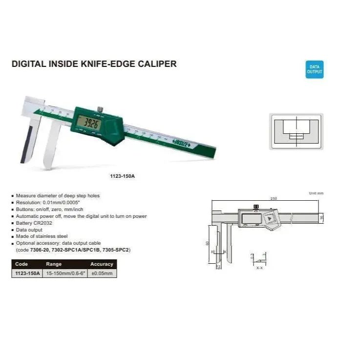 Insize Digital Knife Edge Caliper 15-150mm/0.6-6" Range Series 1123-150A - Twin Eagle Imports