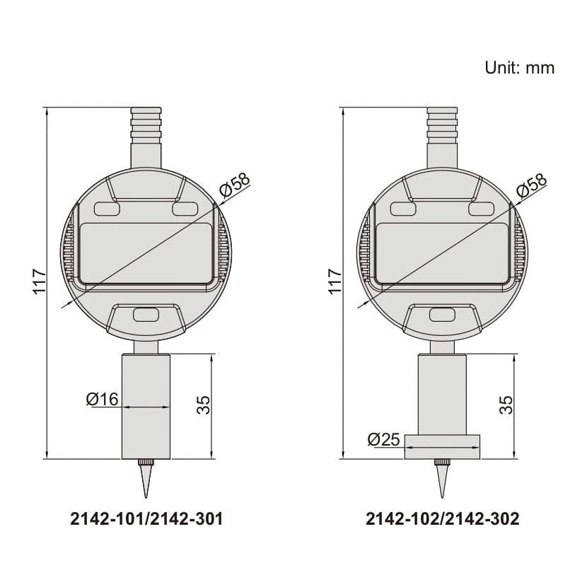 Insize Digital Mini Long Base Depth Gauge 0-12.7mm/0-0.5" Range Series 2142-102 - Twin Eagle Imports