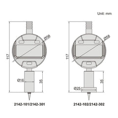 Insize Digital Mini Long Base Depth Gauge 0-12.7mm/0-0.5" Range Series 2142-102 - Twin Eagle Imports