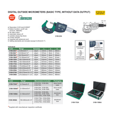 Insize Digital Outside Micrometer Set 0–100 mm Range Series 3109-1004A - Twin Eagle Imports