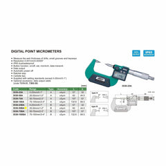 Insize Digital Point Micrometer 25-50mm/1-2" Range Series 3530-50BA - Twin Eagle Imports