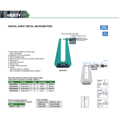 Insize Digital Sheet Metal Micrometer 0–25 mm / 0–1" Series 3539-254FA - Twin Eagle Imports