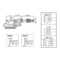 Insize Digital Spherical Anvil Tube Micrometer 0-25mm/0-1" Range Series 3560-25E - Twin Eagle Imports