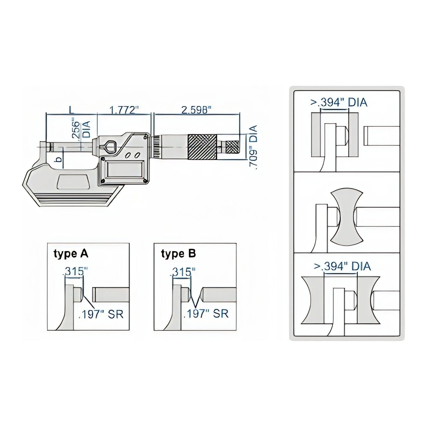Insize Digital Spherical Anvil Tube Micrometer 0-25mm/0-1" Range Series 3560-25SE - Twin Eagle Imports